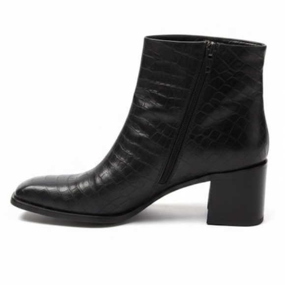 Via Spiga Vtg Dark Brown Croc Embossed Leather Square Toe Ankle Boots 9 Narrow - Picture 1 of 12